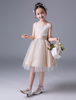 Blumenmädchen Kleider Champagner Abendkleider für Hochzeit Satingewebe ärmellos Prinzessin Hochzeit viereckiger Ausschnitt knielang
