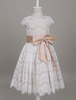 Blumenmädchen Kleider Champagner Abendkleider für Hochzeit Spitze Kurzarm A-Linie- Hochzeit mit Rundkragen kleid blumenmädchen knielang
