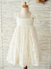Blumenmädchen Kleider Champagner Abendkleider für Hochzeit Spitze Kurzarm Prinzessin Hochzeit viereckiger Ausschnitt knielang