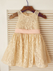 Blumenmädchen Kleider Champagner Abendkleider für Hochzeit Spitze ärmellos Prinzessin Hochzeit mit Rundkragen kleid blumenmädchen knielang