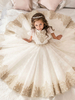 Blumenmädchen Kleider Champagner Abendkleider für Hochzeit Tüll Kurzarm Prinzessin Hochzeit mit Rundkragen kleid blumenmädchen knöchellang