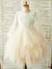 Blumenmädchen Kleider Champagner Abendkleider für Hochzeit Tüll Langarm Prinzessin Hochzeit mit Rundkragen kleid blumenmädchen knielang
