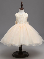 Blumenmädchen Kleider Champagner Abendkleider für Hochzeit Tüll Mädchen Abendmode & Festliche Kleider ärmellos Prinzessin Hochzeit