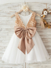Blumenmädchen Kleider Champagner Abendkleider für Hochzeit Tüll ärmellos Prinzessin Hochzeit mit Rundkragen kleid blumenmädchen knielang
