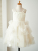 Blumenmädchen Kleider Champagner Abendkleider für Hochzeit Tüll ärmellos Prinzessin Hochzeit viereckiger Ausschnitt kleid blumenmädchen