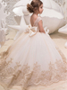 Blumenmädchen Kleider Champagner Abendkleider für Hochzeit Tüll ärmellos Prom- Hochzeit mit Rundkragen kleid blumenmädchen Mit Schleppe