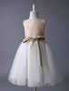 Blumenmädchen Kleider Champagner Abendkleider für Hochzeit Tüll ärmellos A-Linie- Hochzeit mit Rundkragen kleid blumenmädchen knielang