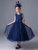 Blumenmädchen Kleider Dunkelmarineblau Abendkleider für Hochzeit Satingewebe ärmellos Prinzessin Hochzeit mit Rundkragen kleid blumenmädchen