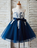 Blumenmädchen Kleider Dunkelmarineblau Abendkleider für Hochzeit Satingewebe ärmellos Prinzessin Hochzeit mit Rundkragen kleid blumenmädchen knielang