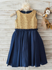 Blumenmädchen Kleider Dunkelmarineblau Abendkleider für Hochzeit Satingewebe ärmellos Prinzessin Hochzeit mit Rundkragen kleid blumenmädchen knielang