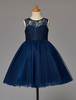 Blumenmädchen Kleider Dunkelmarineblau Abendkleider für Hochzeit Spitze ärmellos A-Linie- Hochzeit Herz-Ausschnitt kleid blumenmädchen knielang