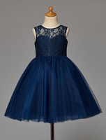 Blumenmädchen Kleider Dunkelmarineblau Abendkleider für Hochzeit Spitze ärmellos A-Linie- Hochzeit Herz-Ausschnitt kleid blumenmädchen knielang