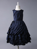 Blumenmädchen Kleider Dunkelmarineblau Abendkleider für Hochzeit Taft ärmellos A-Linie- Hochzeit mit Rundkragen kleid blumenmädchen wadenlang