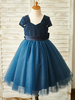 Blumenmädchen Kleider Dunkelmarineblau Abendkleider für Hochzeit Tüll Kurzarm Prinzessin Hochzeit Herz-Ausschnitt kleid blumenmädchen knielang