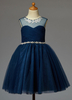 Blumenmädchen Kleider Dunkelmarineblau Abendkleider für Hochzeit Tüll ärmellos A-Linie- Hochzeit Herz-Ausschnitt kleid blumenmädchen knielang