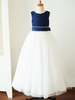 Blumenmädchen Kleider Dunkelmarineblau Abendkleider für Hochzeit Tüll ärmellos Prinzessin Hochzeit mit Rundkragen kleid blumenmädchen bodenlang