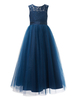 Blumenmädchen Kleider Dunkelmarineblau Abendkleider für Hochzeit Tüll ärmellos Prinzessin Hochzeit mit Rundkragen kleid blumenmädchen bodenlang