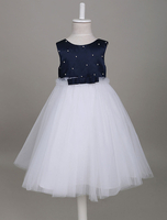 Blumenmädchen Kleider Dunkelmarineblau Abendkleider für Hochzeit Tüll ärmellos Prinzessin Hochzeit mit Rundkragen kleid blumenmädchen knielang