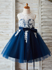 Blumenmädchen Kleider Dunkelmarineblau Abendkleider für Hochzeit Tüll ärmellos Prinzessin Hochzeit mit Rundkragen kleid blumenmädchen knielang