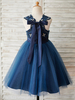 Blumenmädchen Kleider Dunkelmarineblau Abendkleider für Hochzeit Tüll ärmellos Prinzessin Hochzeit mit Rundkragen kleid blumenmädchen knielang