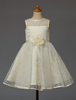 Blumenmädchen Kleider Elfenbeinfarbe Abendkleider für Hochzeit Organza ärmellos A-Linie- Hochzeit Illusion Ausschnitt knielang