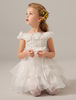 Blumenmädchen Kleider Elfenbeinfarbe Abendkleider für Hochzeit Organza ärmellos Prinzessin Hochzeit mit Carmenausschnitt Mini-Kleid