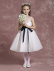 Blumenmädchen Kleider Elfenbeinfarbe Abendkleider für Hochzeit Satingewebe A-Linie- mit Rundkragen Hochzeit knielang kleid blumenmädchen