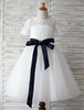 Blumenmädchen Kleider Elfenbeinfarbe Abendkleider für Hochzeit Satingewebe Kurzarm Prinzessin Hochzeit mit Rundkragen kleid blumenmädchen