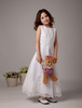 Blumenmädchen Kleider Elfenbeinfarbe Abendkleider für Hochzeit Satingewebe ärmellos A-Linie- Hochzeit mit Rundkragen knöchellang