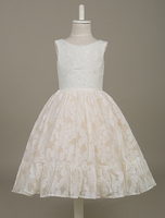 Blumenmädchen Kleider Elfenbeinfarbe Abendkleider für Hochzeit Satingewebe ärmellos A-Linie- Hochzeit mit Rundkragen wadenlang