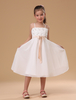 Blumenmädchen Kleider Elfenbeinfarbe Abendkleider für Hochzeit Satingewebe ärmellos A-Linie- Hochzeit wadenlang kleid blumenmädchen