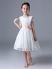 Blumenmädchen Kleider Elfenbeinfarbe Abendkleider für Hochzeit Spitze Kurzarm A-Linie- Hochzeit mit Rundkragen kleid blumenmädchen knielang