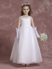Blumenmädchen Kleider Elfenbeinfarbe Abendkleider für Hochzeit Tüll A-Linie- mit Rundkragen Hochzeit knöchellang kleid blumenmädchen