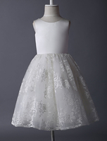 Blumenmädchen Kleider Elfenbeinfarbe Abendkleider für Hochzeit Tüll ärmellos A-Linie- Hochzeit mit Rundkragen kleid blumenmädchen knielang
