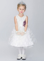 Blumenmädchen Kleider Elfenbeinfarbe Abendkleider für Hochzeit Tüll ärmellos A-Linie- Hochzeit mit Rundkragen kleid blumenmädchen knielang