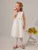 Blumenmädchen Kleider Elfenbeinfarbe Abendkleider für Hochzeit Tüll ärmellos Prinzessin Hochzeit mit Rundkragen kleid blumenmädchen wadenlang