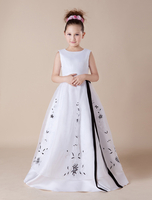 Blumenmädchen Kleider Etui- Weiß Abendkleider für Hochzeit bodenlang mit Rundkragen Hochzeit Satingewebe kleid blumenmädchen