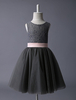 Blumenmädchen Kleider Grau Abendkleider für Hochzeit Tüll ärmellos A-Linie- Hochzeit Illusion Ausschnitt kleid blumenmädchen knielang