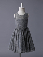 Blumenmädchen Kleider Grau Abendkleider für Hochzeit Spitze ärmellos A-Linie- Hochzeit Illusion Ausschnitt kleid blumenmädchen knielang