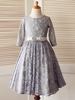 Blumenmädchen Kleider Grau Abendkleider für Hochzeit Spitze ärmellos Prinzessin Hochzeit mit Rundkragen kleid blumenmädchen knielang