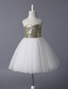 Blumenmädchen Kleider Hellgolden Abendkleider für Hochzeit Satingewebe ärmellos A-Linie- Hochzeit Herz-Ausschnitt kleid blumenmädchen knielang