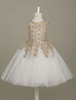 Blumenmädchen Kleider Hellgolden Abendkleider für Hochzeit Tüll ärmellos A-Linie- Hochzeit mit Rundkragen kleid blumenmädchen knielang