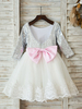 Blumenmädchen Kleider Hellgrau Abendkleider für Hochzeit mit Pailletten bestickt Langarm Prinzessin Hochzeit und Rundkragen kleid blumenmädchen