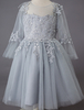Blumenmädchen Kleider Hellgrau Abendkleider für Hochzeit Satingewebe 3/4 Ärmel Prinzessin Hochzeit mit Rundkragen kleid blumenmädchen knielang