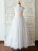 Blumenmädchen Kleider Hellgrau Abendkleider für Hochzeit Tüll ärmellos Prinzessin Hochzeit mit Rundkragen kleid blumenmädchen bodenlang