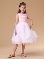 Blumenmädchen Kleider Hellrosa Abendkleider für Hochzeit Organza ärmellos A-Linie- Hochzeit Designender Ausschnitt kleid blumenmädchen wadenlang