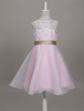 Blumenmädchen Kleider Hellrosa Abendkleider für Hochzeit Organza ärmellos A-Linie- Hochzeit mit Rundkragen kleid blumenmädchen knielang