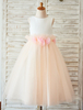 Blumenmädchen Kleider Hellrosa Abendkleider für Hochzeit Satingewebe ärmellos A-Linie- Hochzeit mit Rundkragen kleid blumenmädchen knielang