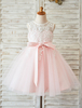 Blumenmädchen Kleider Hellrosa Abendkleider für Hochzeit Satingewebe ärmellos Prinzessin Hochzeit mit Rundkragen kleid blumenmädchen knielang