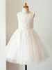 Blumenmädchen Kleider Hellrosa Abendkleider für Hochzeit Satingewebe ärmellos Prinzessin Hochzeit mit Rundkragen kleid blumenmädchen knielang